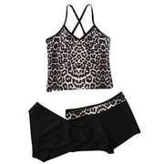 Litter Girls Bikinis 3Pc Bathing Suit Leopard Print Tops Underpants Shorts Pant Swimwear Holiday Swimsuit Sets